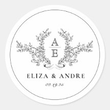 Vintage Laurel Monogramme Mariage Merci