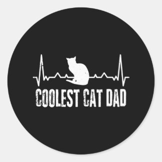 Sticker Rond Vintage Le Chat Le Plus Coolle Papa Coeur