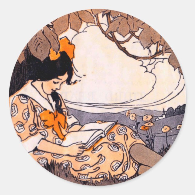 Sticker Rond Vintage Lecture sous un arbre (Devant)