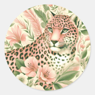 Sticker Rond Vintage léopard de la jungle florale