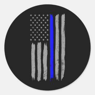 Sticker Rond Vintage Ligne Bleue Mince Chemise Police Soutien U