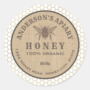 Sticker Rond Vintage lin rustique bee miel peigne miel pot de m