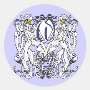 Sticker Rond Vintage Lion Rampant Blanc Avec Couronnes D'Or, La