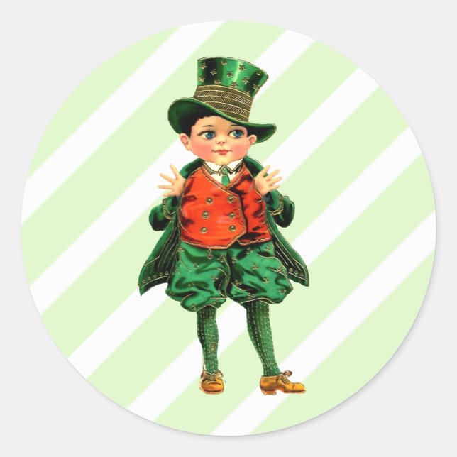 Sticker Rond Vintage Little Irish Boy St. Patrick's Day (Devant)