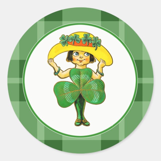 Sticker Rond Vintage Little Irish Girl St. Patrick's Day (Devant)