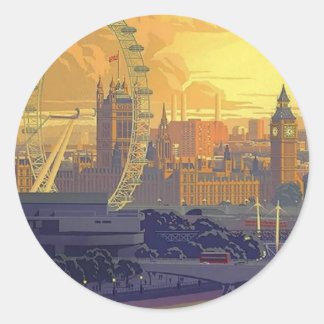 Sticker Rond Vintage Londres Big Ben Parlement Thames River