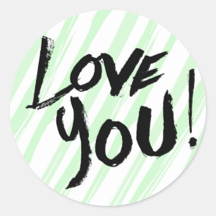 Sticker Rond Vintage Love You Blue Mint Stripes