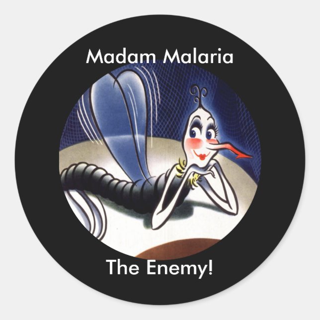 Sticker Rond Vintage Madame Malaria Mosquito (Devant)