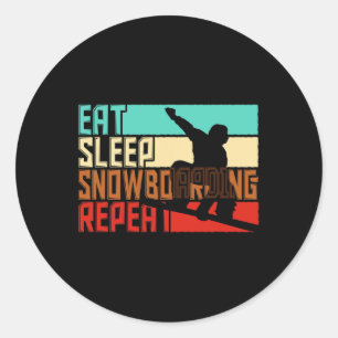 Sticker Rond Vintage Manger Sleep Répéter Snowboard