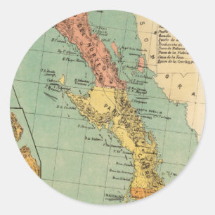 Sticker Rond Vintage Map of Baja California