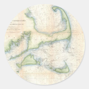 Sticker Rond Vintage map of Cape Cod (1857)