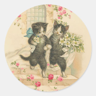 Sticker Rond Vintage Mariage Chat Couple Soft Gold Arrière - pl