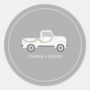 Sticker Rond Vintage Mariage de camion blanc