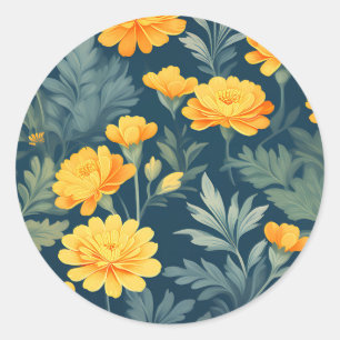 Sticker Rond Vintage Marigold Flowers Motif