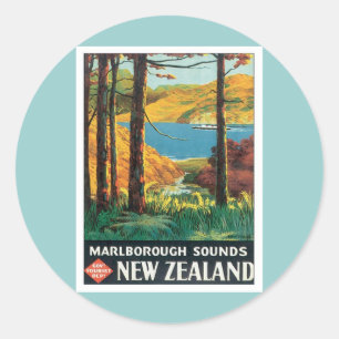 Sticker Rond Vintage Marlborough Sounds Nouvelle-Zélande