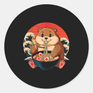 Sticker Rond Vintage marmotte mangeant du Ramen drôle journée d