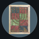 Sticker Rond Vintage Menorah, Festival des lumières Happy Hanou<br><div class="desc">Illustration vintage image de la judaïque religieuse avec une Menorah antique aux bougies. Joyeux Hanoukka Chanukah,  Chanukkah ou Chanuka ! Le Festival des Lumières et Fête de la Dédication,  est un jour férié juif de huit jours.</div>