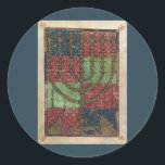 Sticker Rond Vintage Menorah, Festival des lumières Happy Hanou<br><div class="desc">Illustration vintage image de la judaïque religieuse avec une Menorah antique aux bougies. Joyeux Hanoukka Chanukah,  Chanukkah ou Chanuka ! Le Festival des Lumières et Fête de la Dédication,  est un jour férié juif de huit jours.</div>