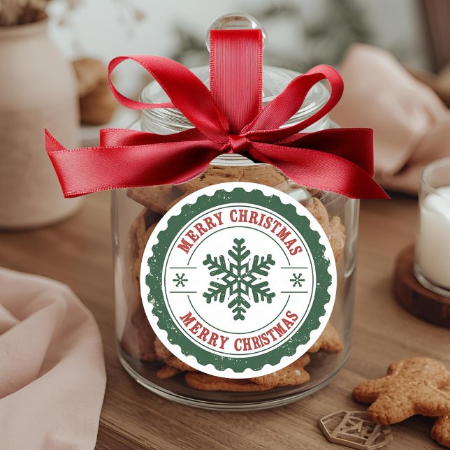 Sticker Rond Vintage Merry Christmas Snowflake Round Holiday  (Créateur téléchargé)