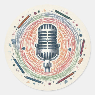 Sticker Rond Vintage microphone