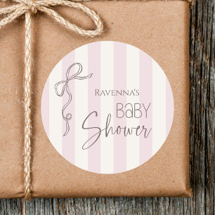 Sticker Rond Vintage Mignon Mauve Nœud Perle Coquette Baby Show