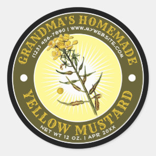 Sticker Rond Vintage Modèle de moutarde jaune fait maison
