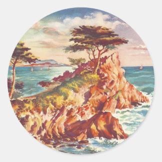 Sticker Rond Vintage Monterey Coastline California Tourisme USA