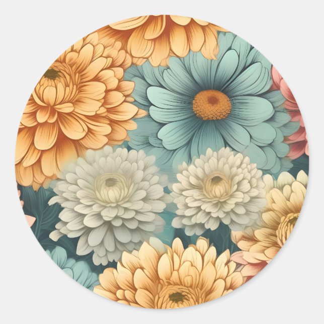 Sticker Rond Vintage Motif Chrysanthemum (Devant)