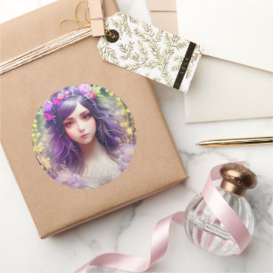 Sticker Rond Vintage Mucha Style Belle femme Portrait