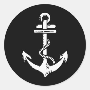 Sticker Rond Vintage Nautique Distante Nautique Grungy Blanc A