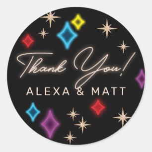 Sticker Rond Vintage Neon Stars Vegas Mariage Merci