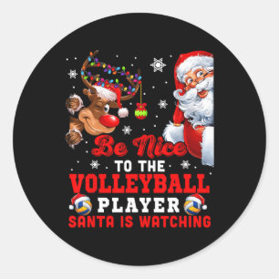 Sticker Rond Vintage Nice Au Joueur De Volley-Ball Père Noël Es