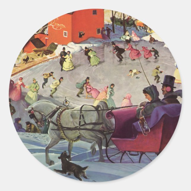 Sticker Rond Vintage Noël, Amour et Romance Sleigh (Devant)