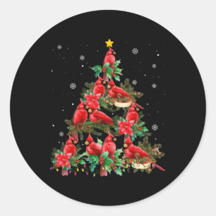 Sticker Rond Vintage Noël Cardinal Oiseaux Neige Noël Arbre
