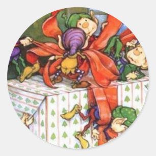 Sticker Rond Vintage Noël elfes Enveloppement Cadeau