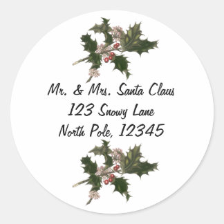 Sticker Rond Vintage Noël, Green Holly Plante avec baies