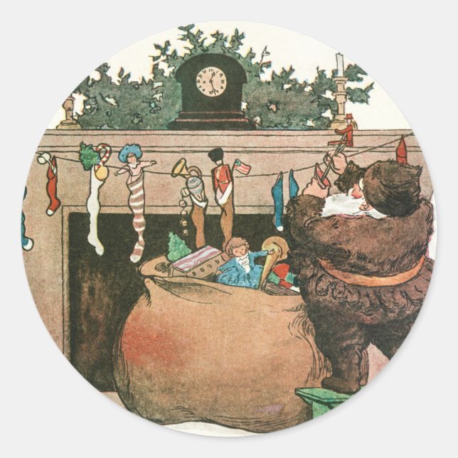 Sticker Rond Vintage Noël Père Noël et cadeaux (Devant)
