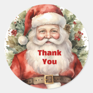 Sticker Rond Vintage Noël Père Noël Merci souriant