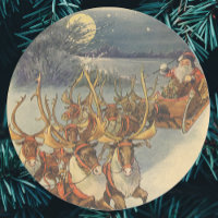 Vintage Noël Père Noël Sleigh avec Reindeer