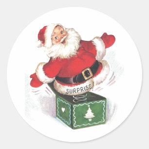 Sticker Rond Vintage Noël Père Noël Surprise