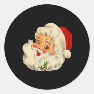 Sticker Rond Vintage Noël Père Noël Visage Amusant Vieux mode