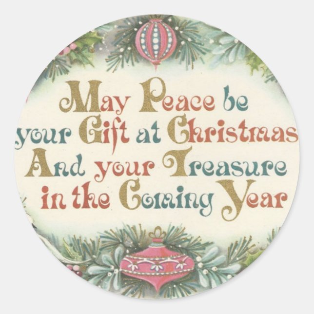 Sticker Rond Vintage Noël Rose avec des colombes (Devant)