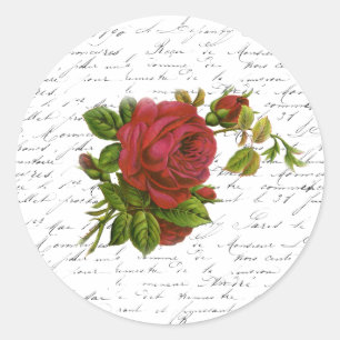 Sticker Rond Vintage Noir Blanc Français Typographie Rouge Rose