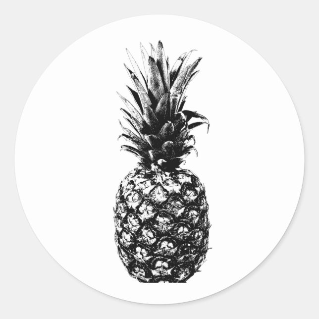 Sticker Rond Vintage noir blanc moderne ananas tropique (Devant)