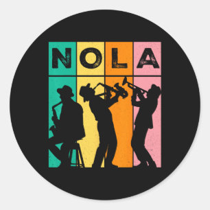 Sticker Rond Vintage Nola New Orleans Mardi Gras Music Carnaval