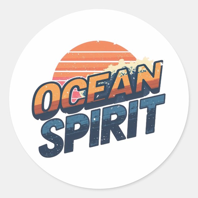 Sticker Rond Vintage "Ocean Spirit" Beach Vibe (Devant)