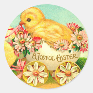 Sticker Rond Vintage Oeuf de Pâques Porte-poussins Fleurs flor