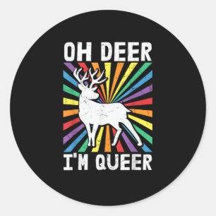Sticker Rond Vintage Oh Deer Je Suis Queer Fierté LGBT Gay Lesb