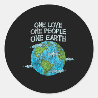 Sticker Rond Vintage One Love One People Planet Changement clim