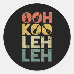 Sticker Rond Vintage Ooh Koo Leh Leh Retro Guitar Hawaiian Uke